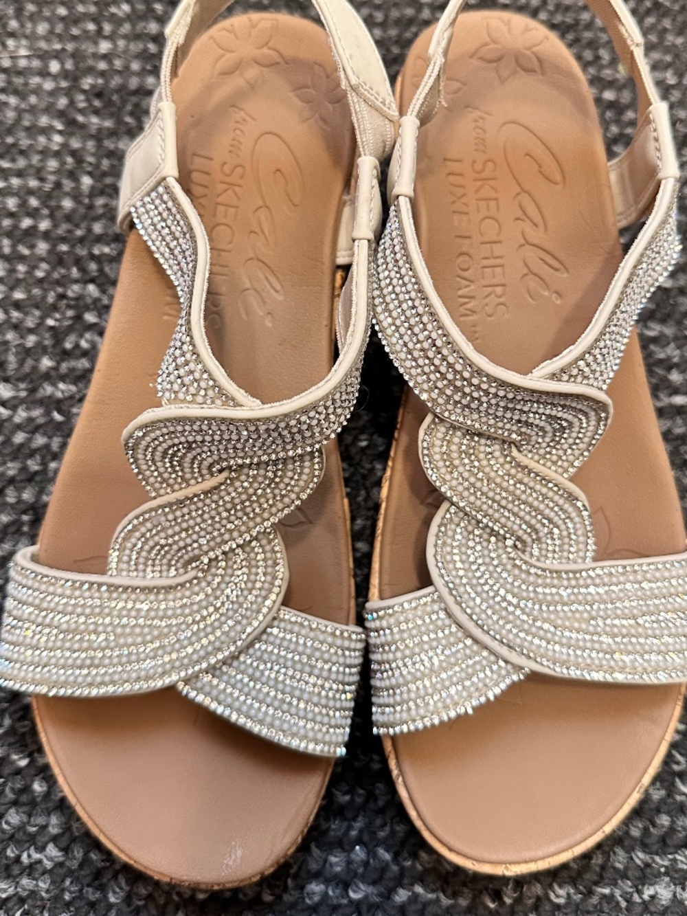 Skechers Cali Beverlee wedge sandals rhinestone-covered straps and a c